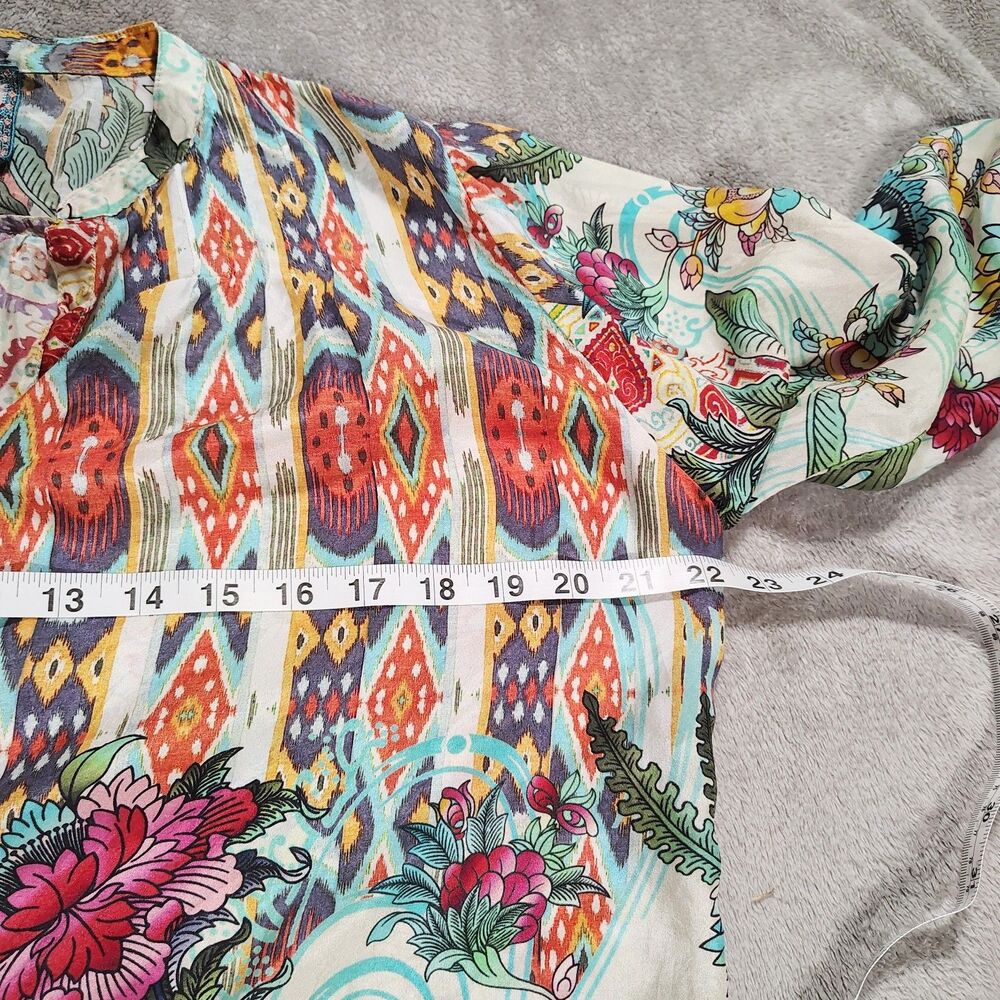 Johnny Was Womens Boho Silk Blouse Size S Floral Patchwork Peasant Art To Wear - Picture 5 of 10